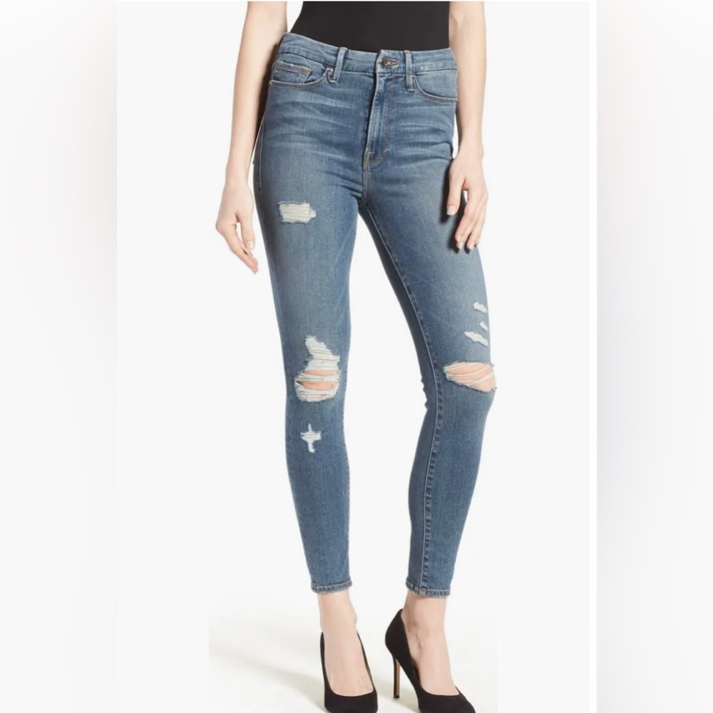Good American Good Waist Ripped Skinny Jean (Blue 026)